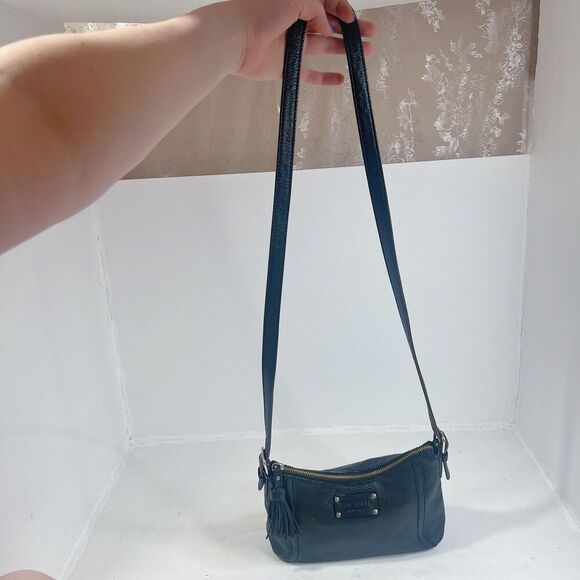 Kate Spade New York Black Pebbled Leather Crossbody Bag Tassel Purse - Picture 3 of 12